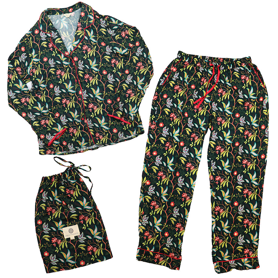 Dark Green Botanical Vine Print Pyjamas