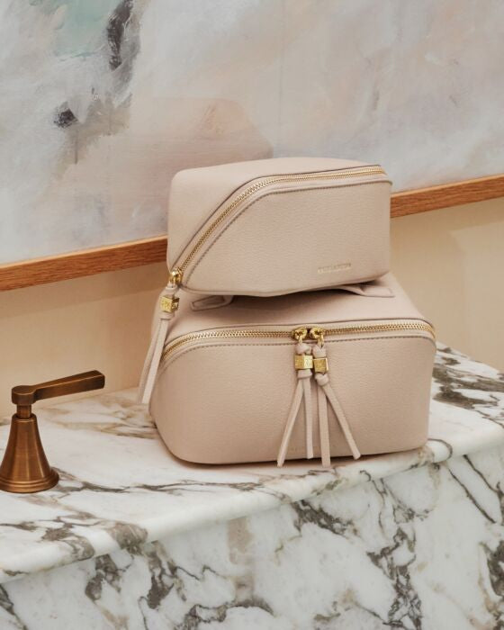 Katie Loxton Fold-Out Mirror Makeup Bag in Oyster