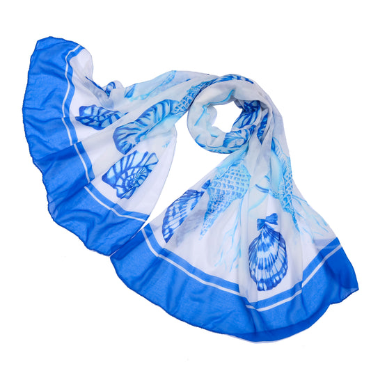 Shell & Coral Lightweight Scarf Blue & White