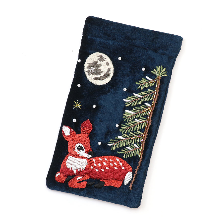 Forest Fawn Embroidered Velvet Glasses Pouch