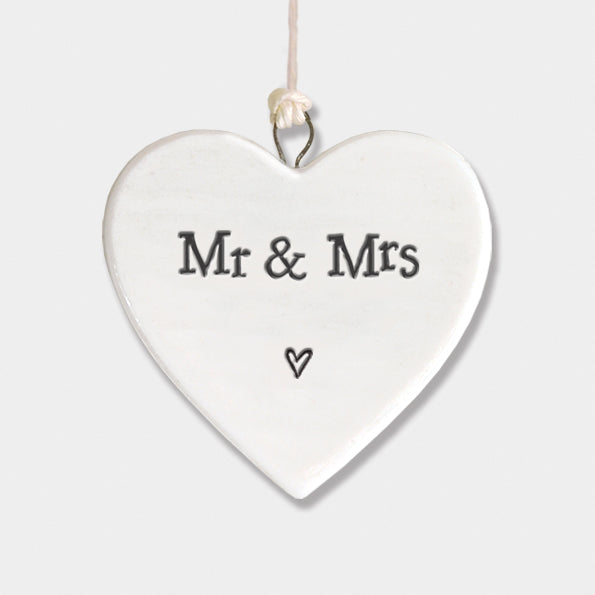 Porcelain Hanging Heart Mr & Mrs