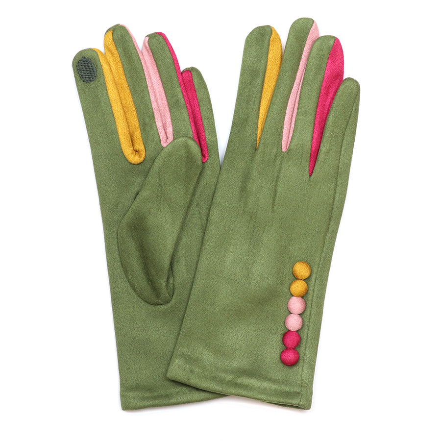 Faux Suede Gloves in Olive