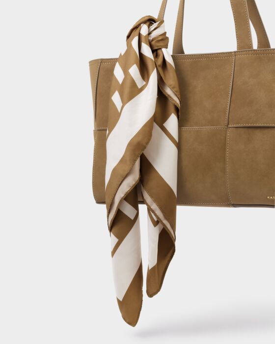 Katie Loxton Checkered Satin Multiway Scarf in Off White & Caramel