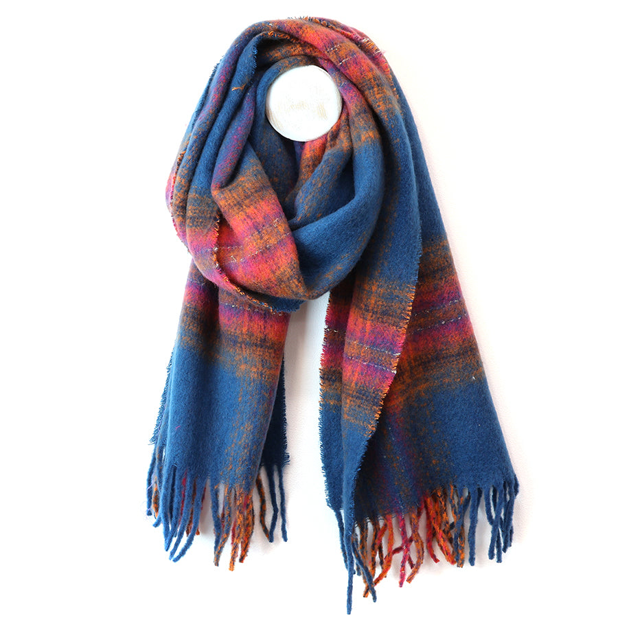 Checkered Cosy Scarf Blue, Pink & Orange