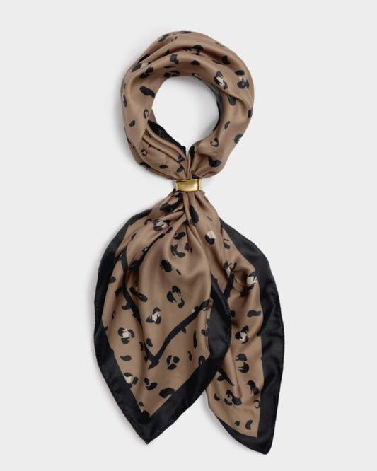 Katie Loxton Leopard Satin Multiway Scarf in Mocha & Black