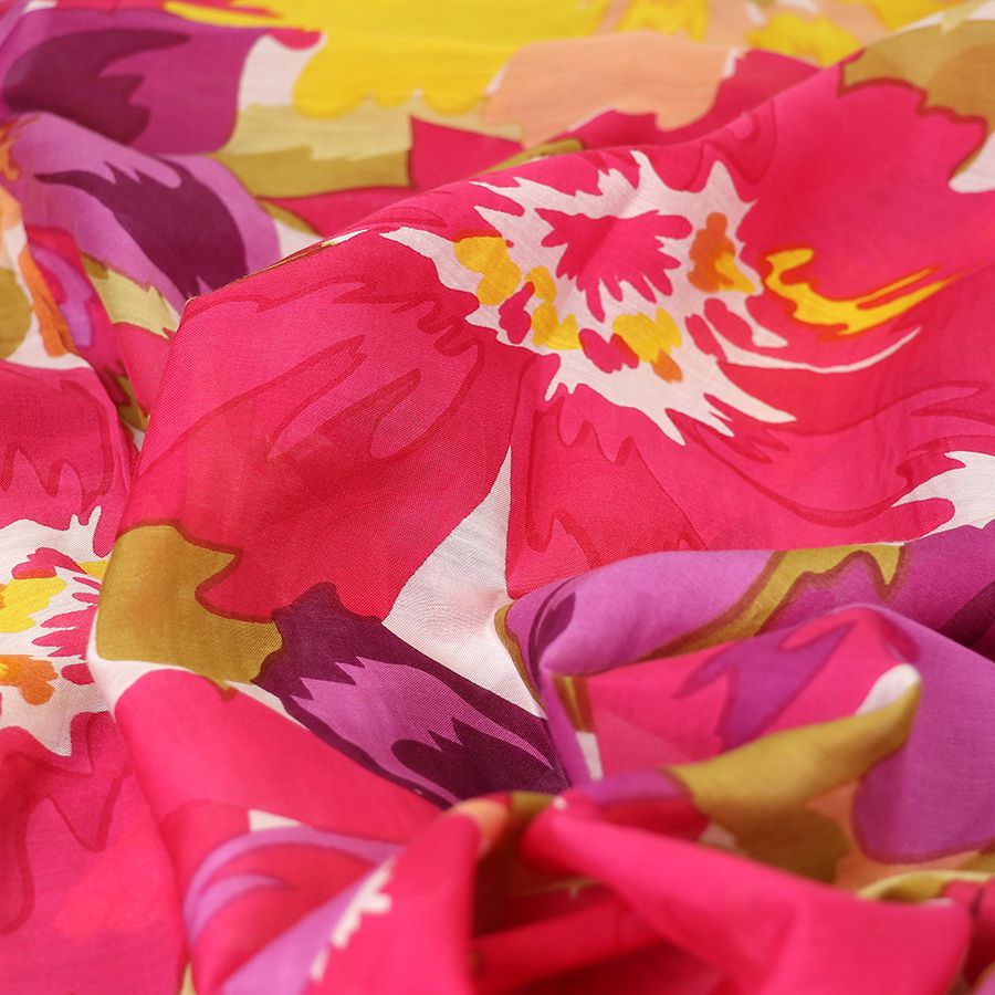Bright Pink Mix Abstract Floral Print Long Kimono