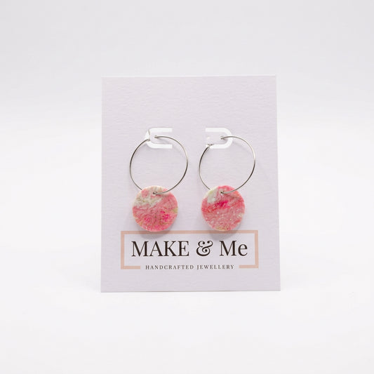 Pink Leather Button Hoops