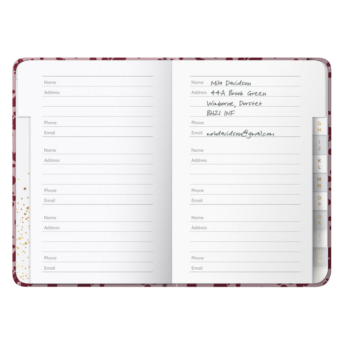 Address & Birthday Book Burgundy Splatter
