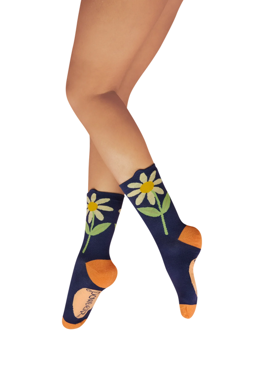 Daisy Ladies Ankle Socks in Navy