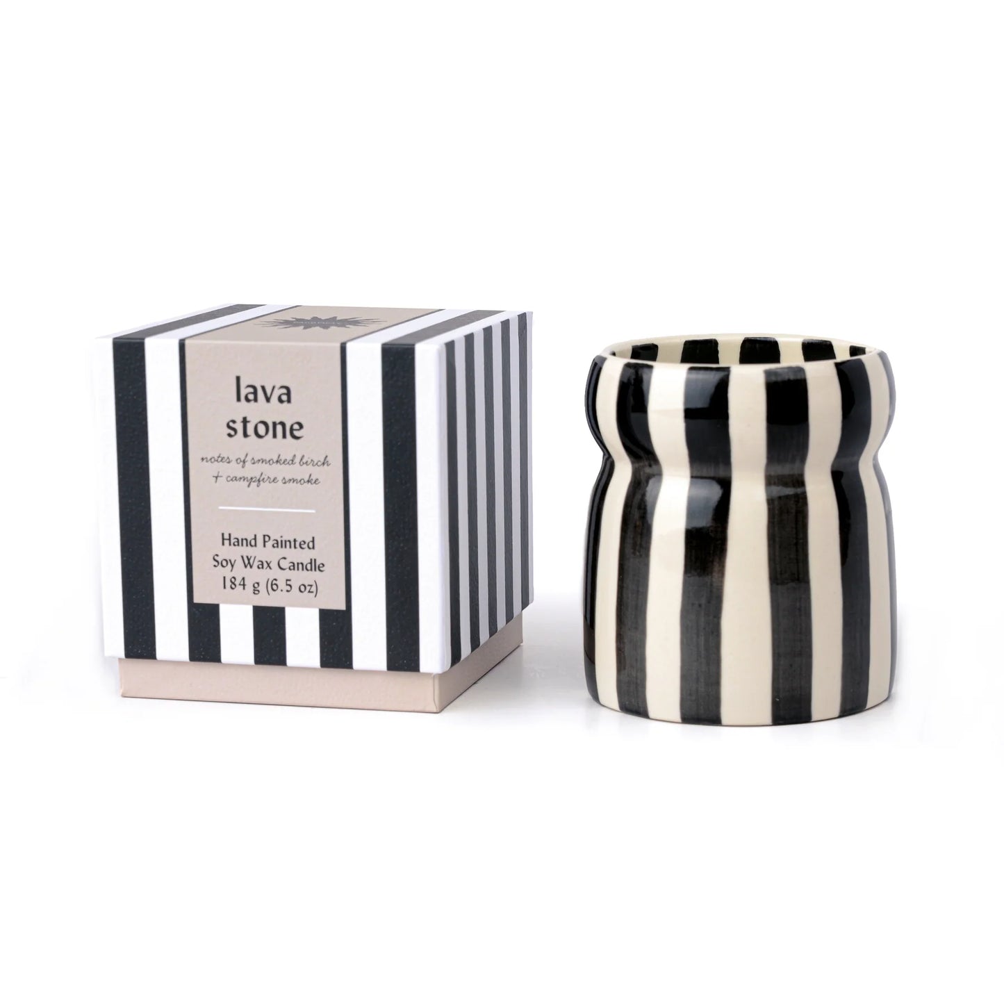 Cabana Black Striped Ceramic Candle  Lava Stone
