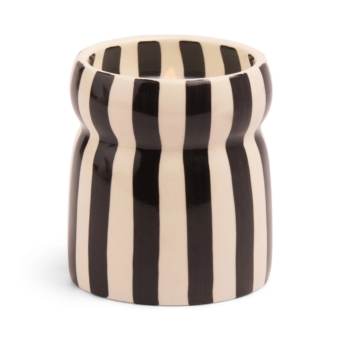 Cabana Black Striped Ceramic Candle  Lava Stone