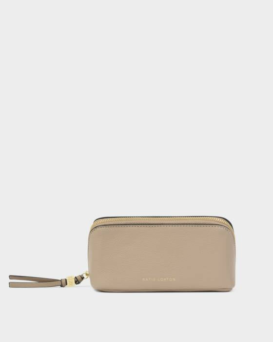 Katie Loxton Fold-Out Mirror Makeup Bag in Taupe