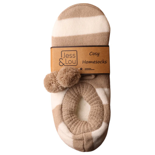 Taupe & White Stripe Super Cosy Slippers