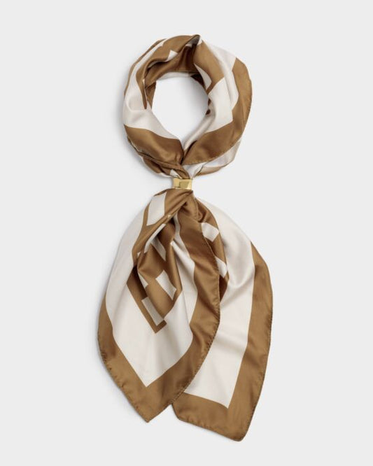 Katie Loxton Checkered Satin Multiway Scarf in Off White & Caramel