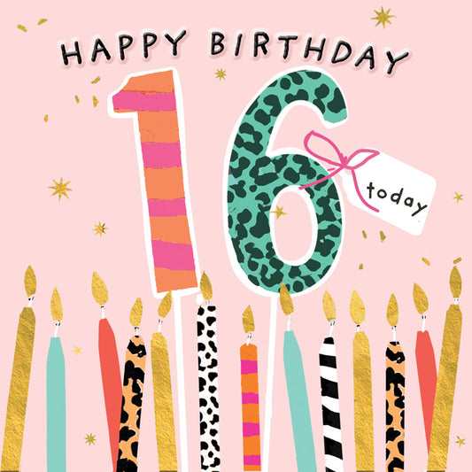 Happy Birthday 16 Today Candles Greetings Card