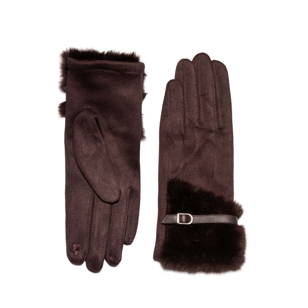 Faux Fur Touch Screen Gloves Chocolate