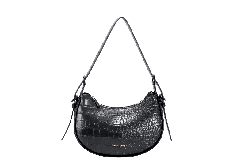 David Jones Faux Croc Scoop Shoulder Bag Black