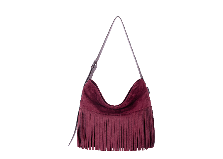 David Jones Fringe Slouchy Shoulder Bag Burgundy