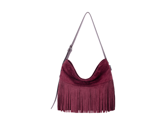David Jones Fringe Slouchy Shoulder Bag Burgundy