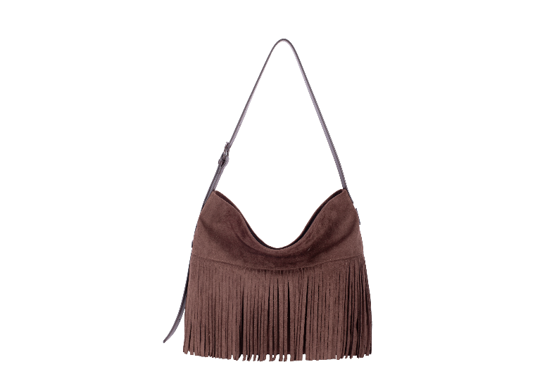 David Jones Fringe Slouchy Shoulder Bag Chocolate