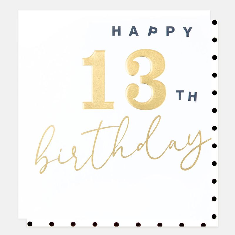Gold Happy Thirteenth Birthday Card