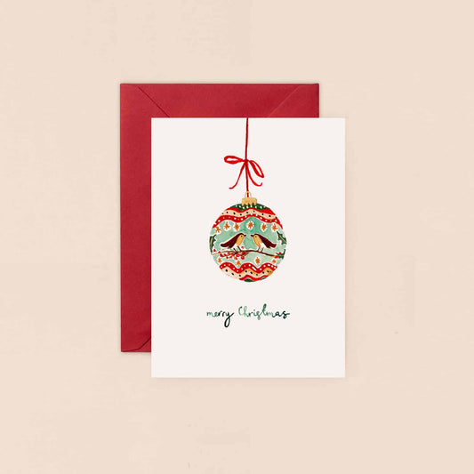 Robin Bauble Mini Christmas Card