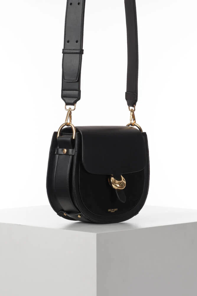Luella Grey Venetia Black Saddle Crossbody Bag