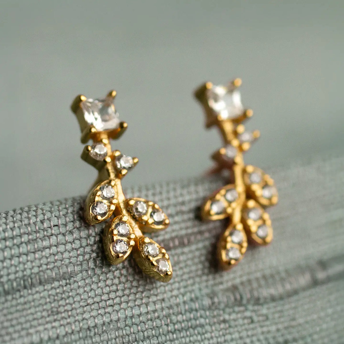 Crystal Feather Stud Earrings