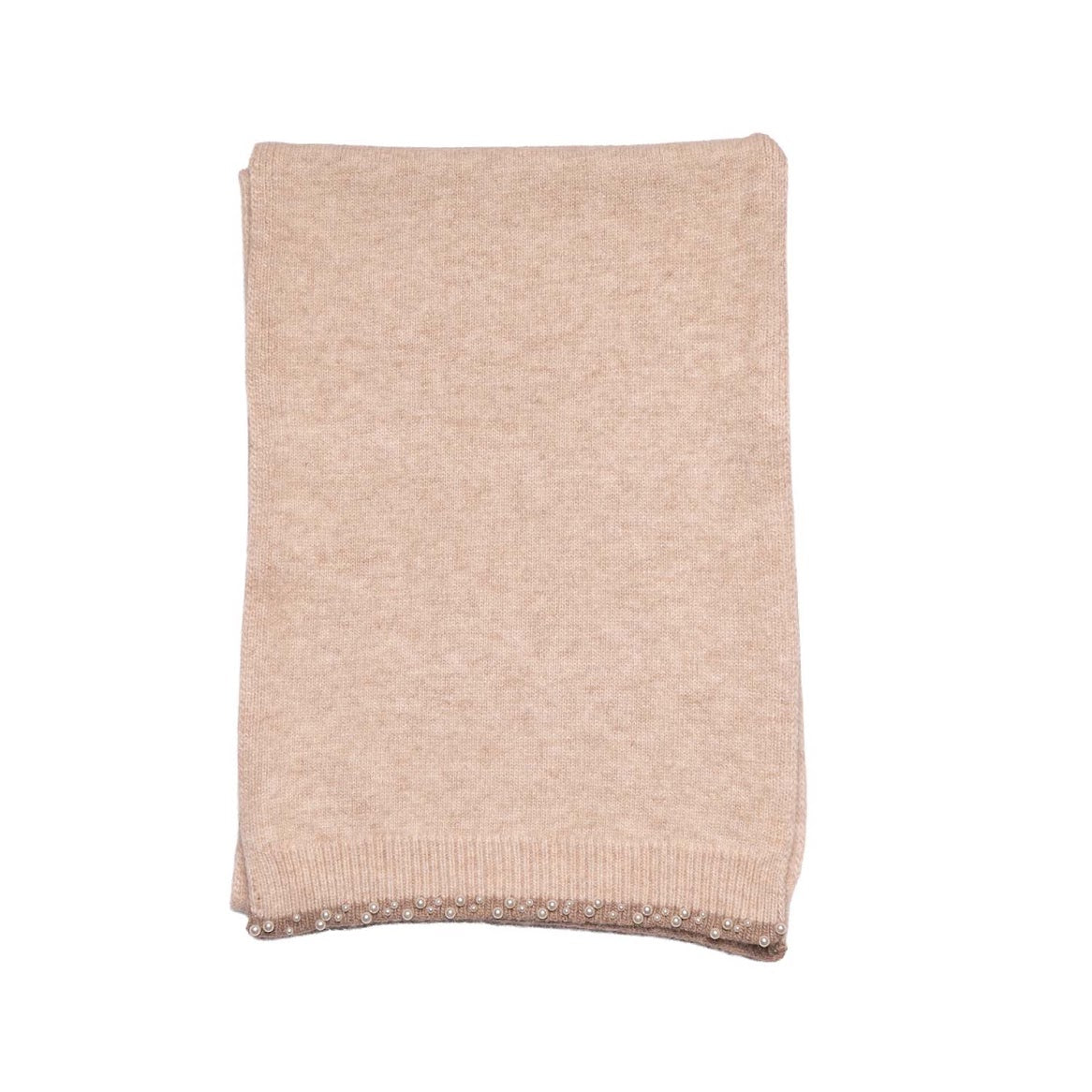 Pearl Detailed Lux Knitted Scarf Cream