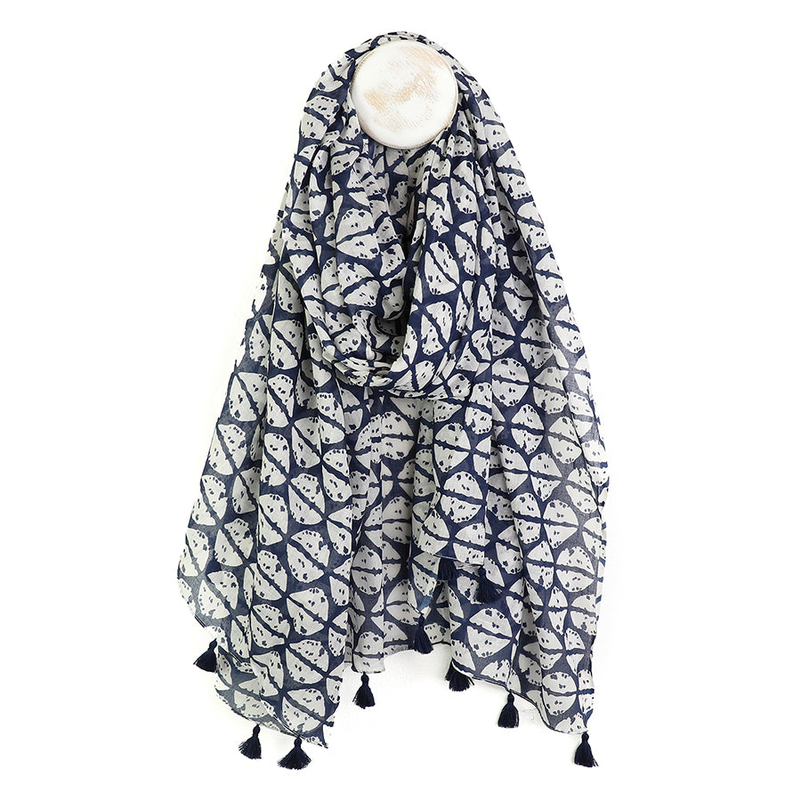 Navy Abstract Conch Shell Print Organic Cotton Scarf