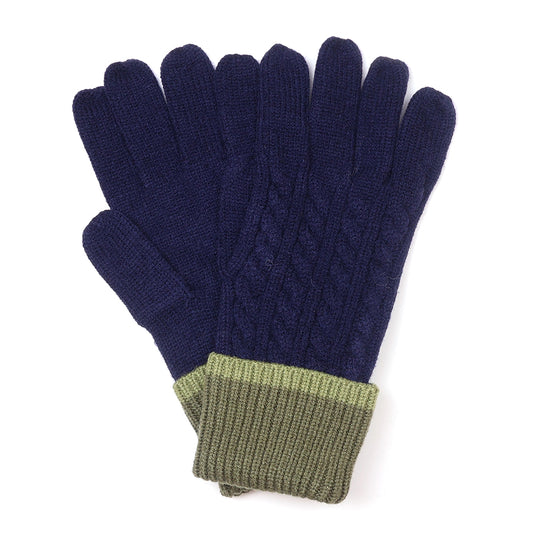 Cable Knit Gloves in Navy & Khaki