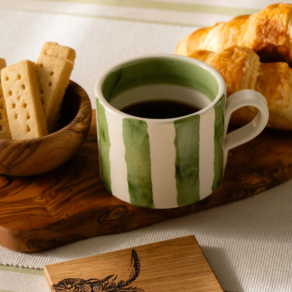 Striped Large Ceramic Mug Green