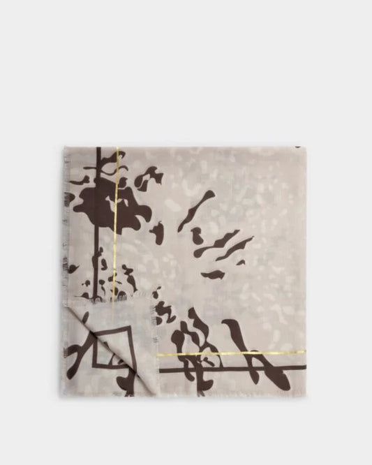 Katie Loxton Animal Print Foil Scarf in Taupe, Chocolate & Gold