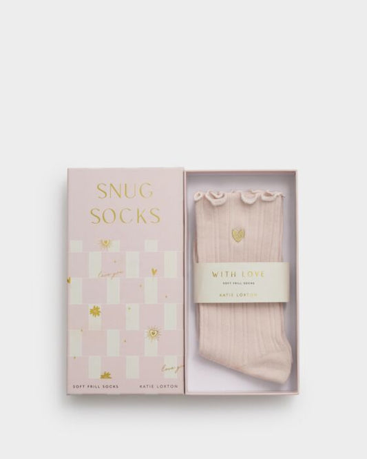 Katie Loxton Gift Boxed Frill Heart Socks Pink