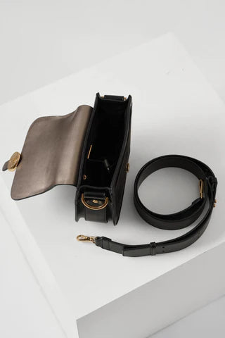 Luella Grey Venetia Black Saddle Crossbody Bag