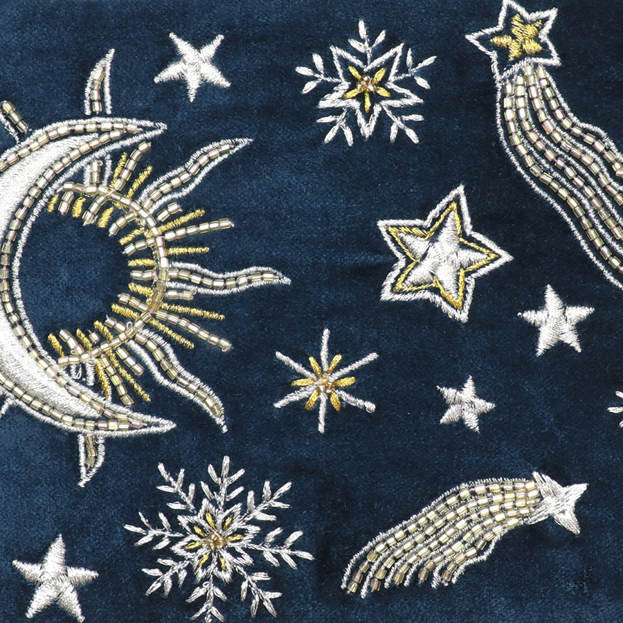 Celestial Night Embroidered Velvet Pouch Purse