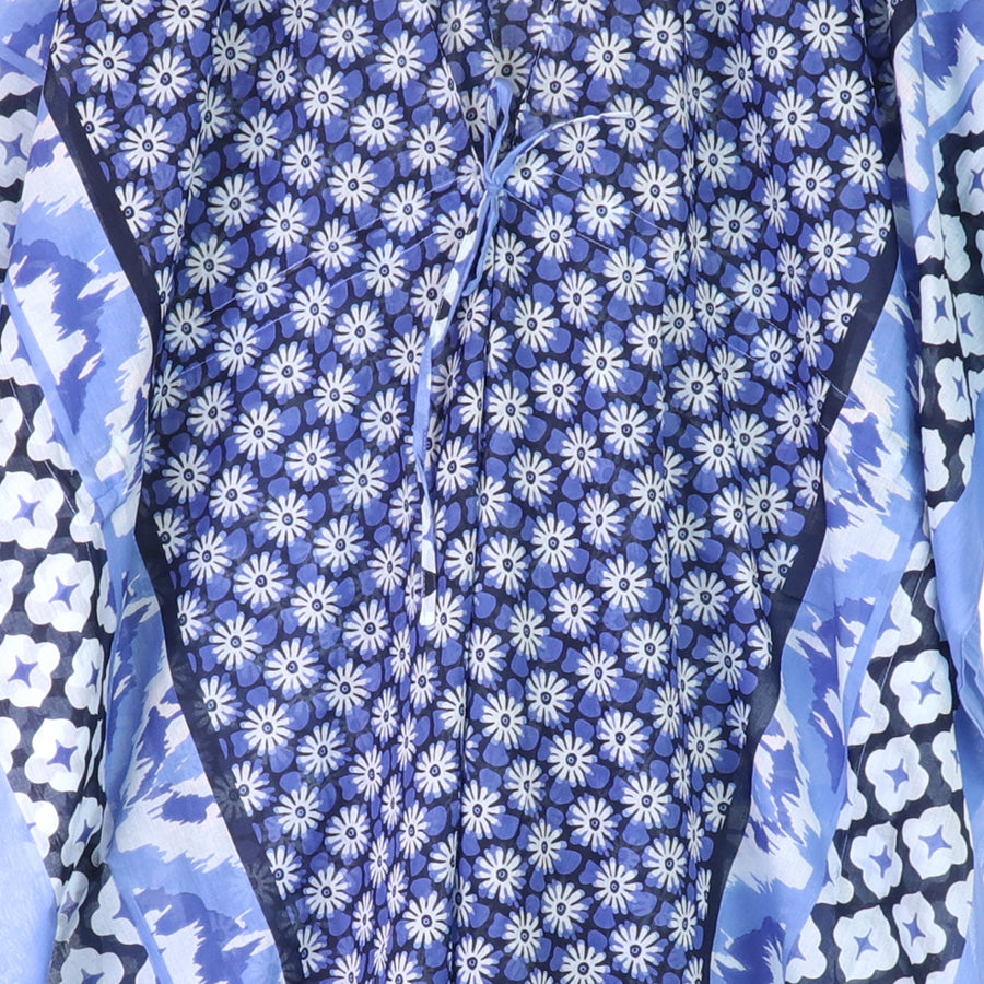 Blue Mix Floral Tile Print Long Kimono