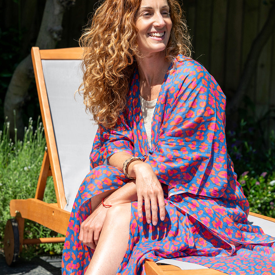 Pink & Blue Camo Print Long Kimono