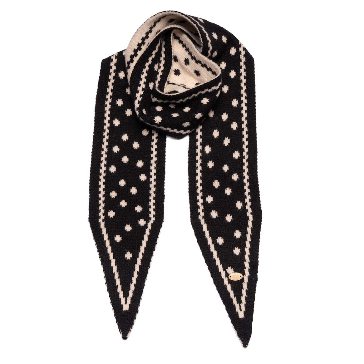 Spot Print Narrow Scarf Black & Cream