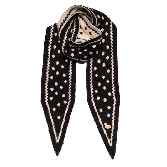 Spot Print Narrow Scarf Black & Cream