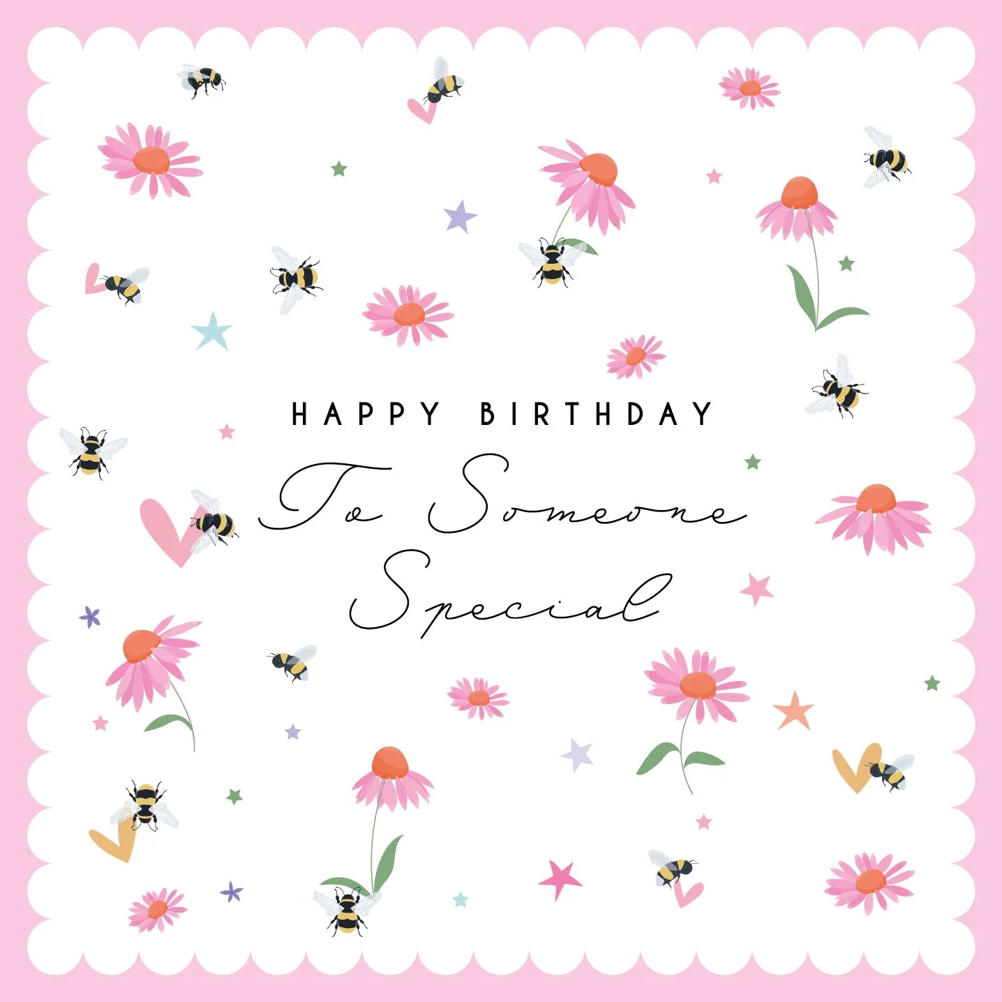 Happy Birthday To Someone Special Pink Daisies & Bees Greetings Card