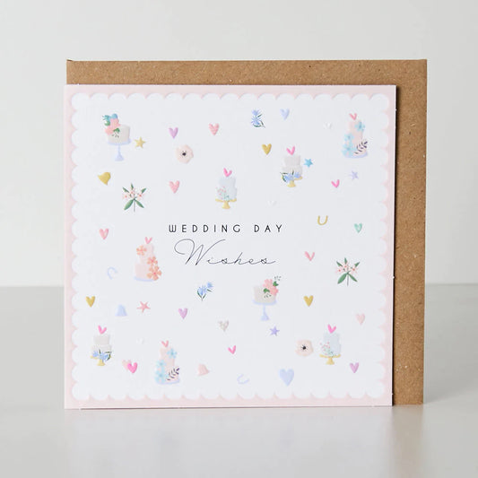 Wedding Day Wishes Cake & Flowers Greetings Card
