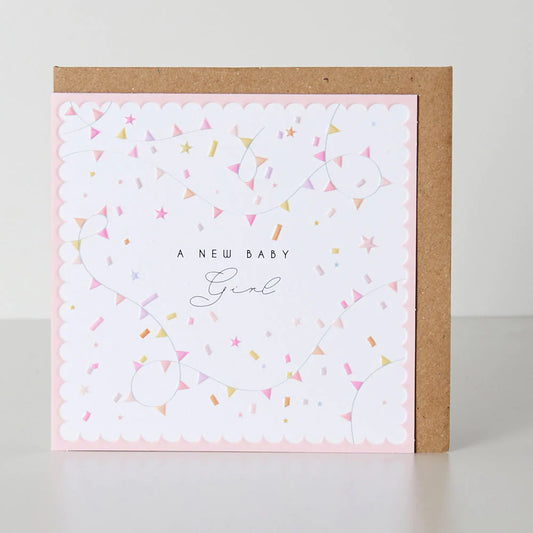 A New Baby Girl Pink Bunting Greetings Card