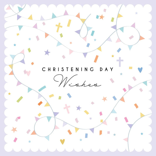 Christening Day Wishes Cross & Bunting Greetings Card