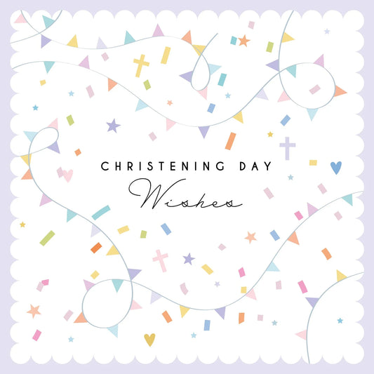 Christening Day Wishes Cross & Bunting Greetings Card
