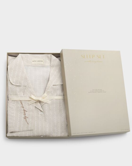 Wave Print Gift Set Pyjamas in Taupe & White
