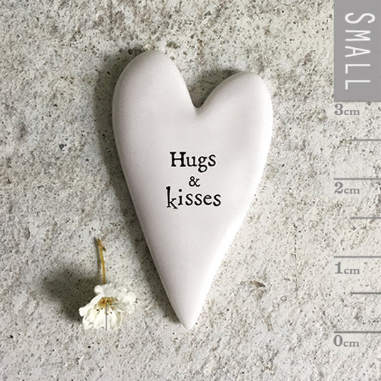 Tiny Porcelain Heart Token Hugs & Kisses