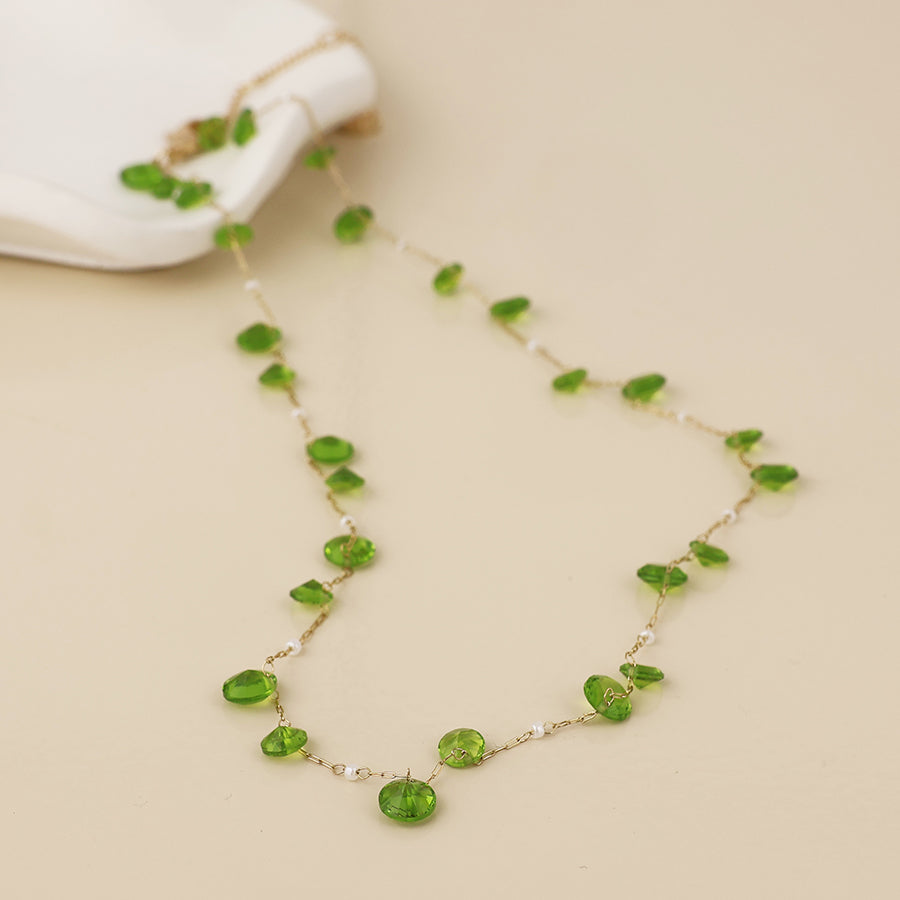 Lyra Crystal Necklace Olive