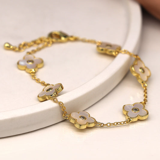 Gold and white enamel Flower Shaped Bracelet
