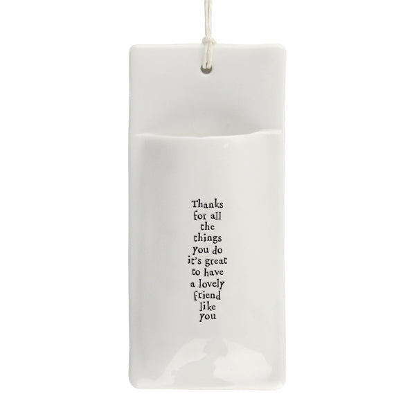 Porcelain Wall Vase ‘Thanks Lovely Friend’